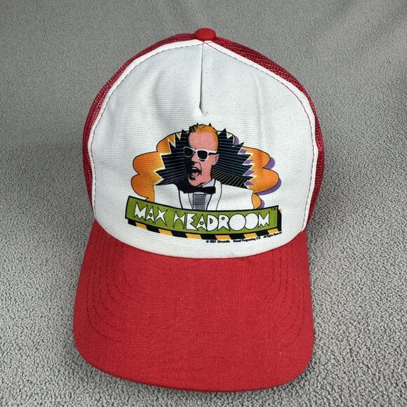 Vintage 1987 Max Headroom Trucker Hat Snapback Youngan 5 panel Red High Crown